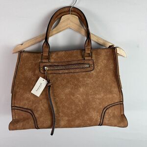 Francesca's Faux Nubuck Leather Slouchy Tote With Sling Strap Cognac Brown